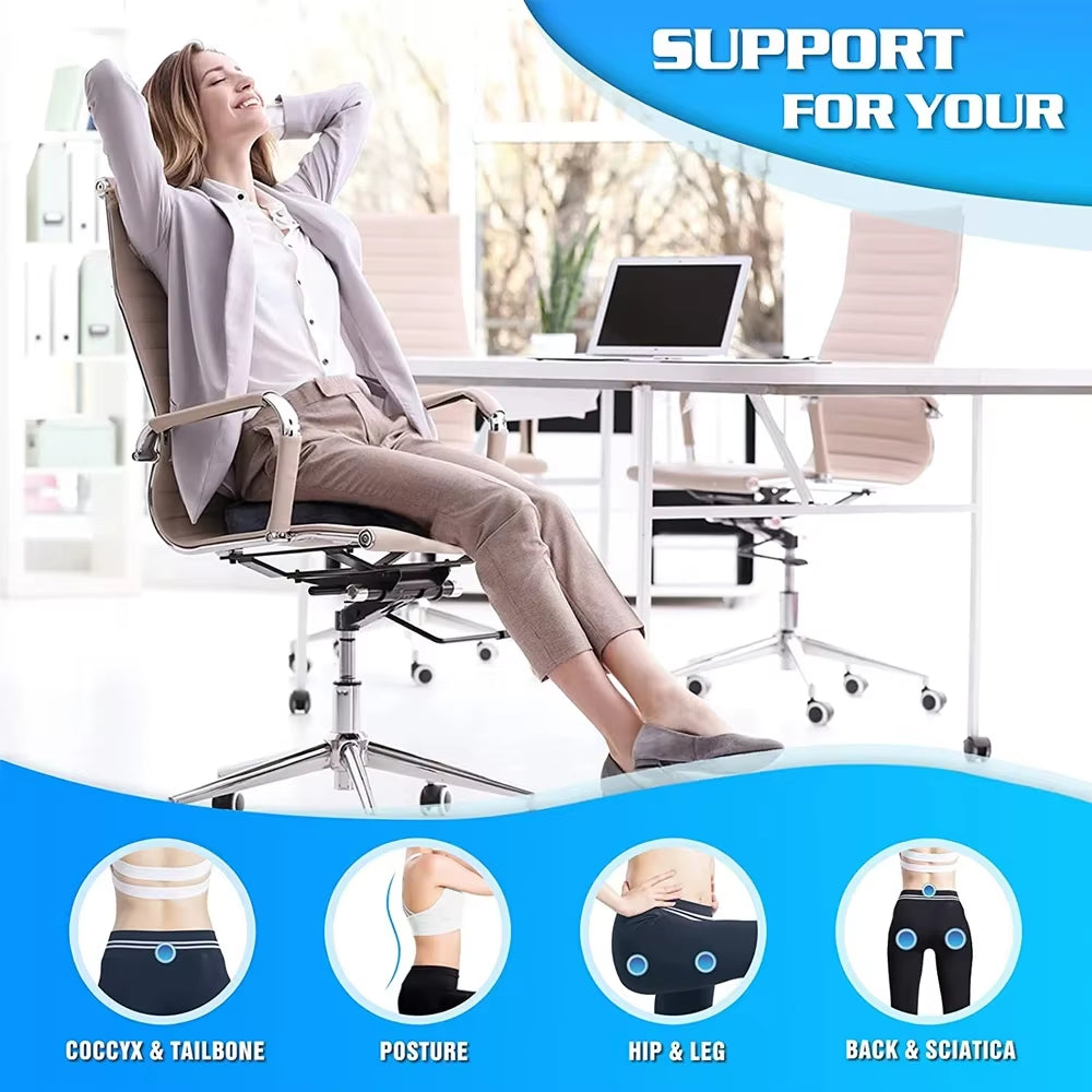 Gel-Enhanced Non-Slip Orthopedic Seat Cushion with Memory Foam – Coccyx Support for Office & Car